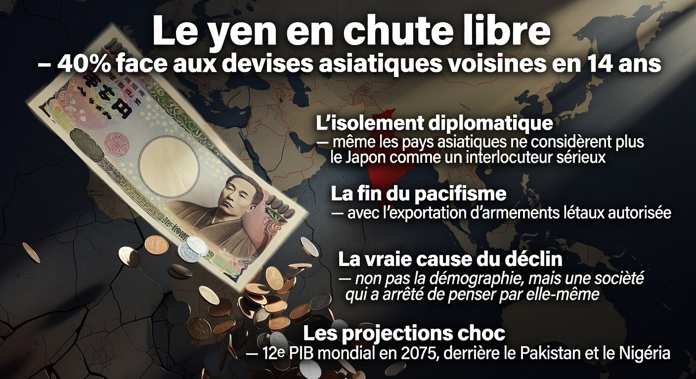 Japon : yen en chute, solitude stratégique et crise intellectuelle — les vrais moteurs d’un déclassement